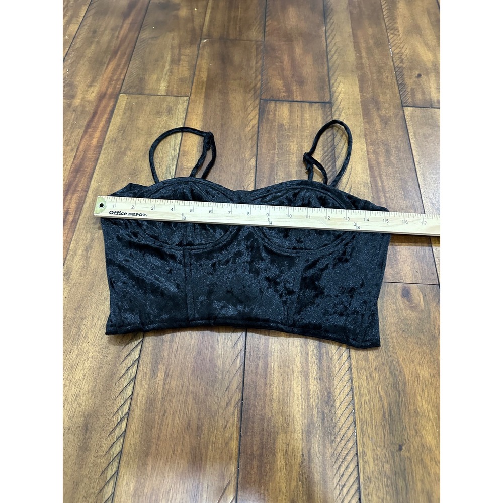 Love Crazy Corset Crop Top Womens Small Black Excellent Velvet Bustier Zip Back - Picture 3 of 8